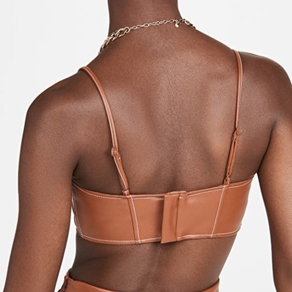 STAUD Bomber Vegan Leather Bralette Top in Whiskey - Picture 3 of 16
